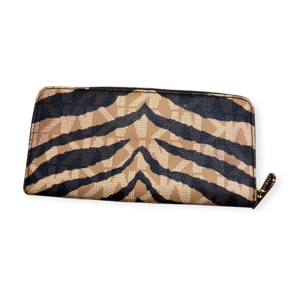 Michael Kors MK Signature Tiger Wallet Jet Set Zip Around Continental Wallet VTG - Picture 2 of 3